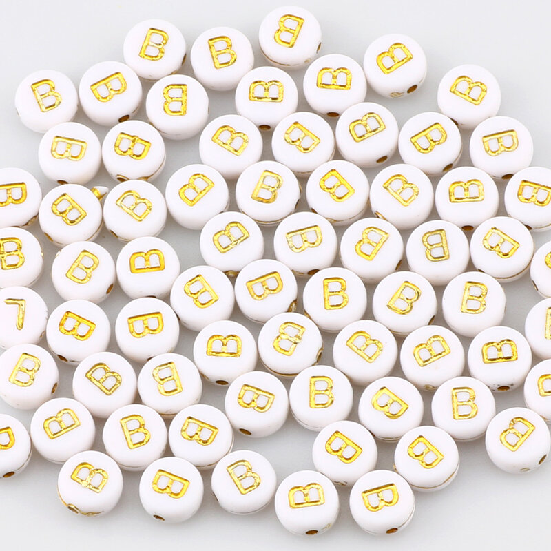 100Pcs 7mm Gold Color Round Vowel A-Z Letter Acrylic Spacer Beads For Jewelry Making Diy Charms Necklace Bracelet Accessories