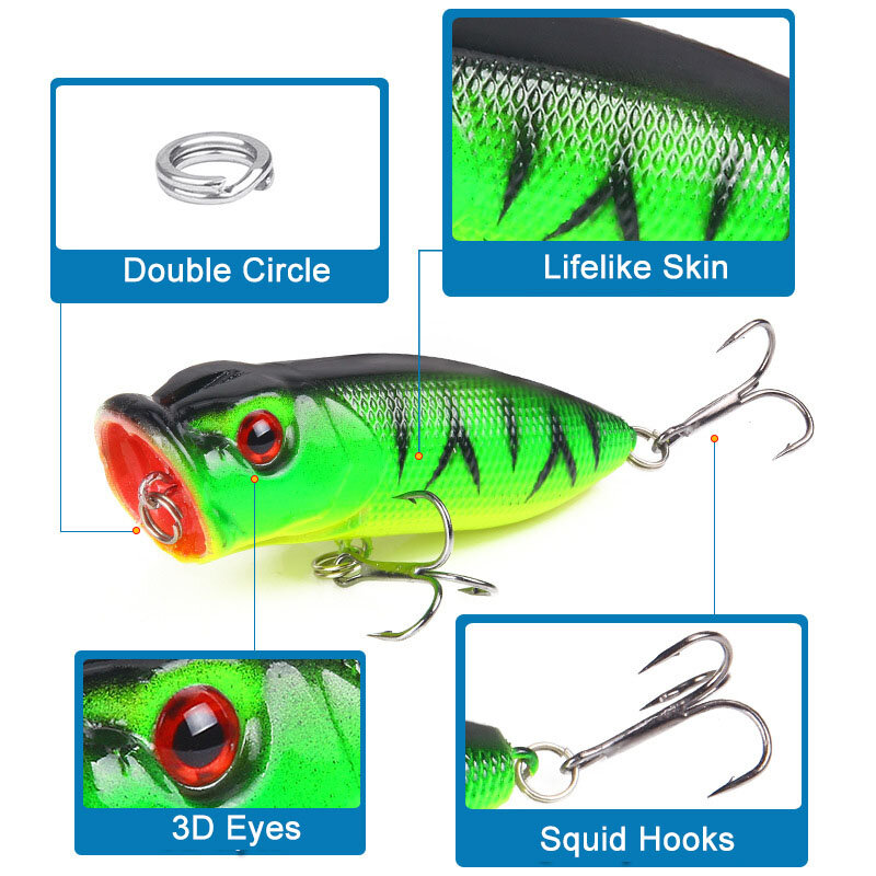 1 PC Fishing Lure Popper Floating Hard Bait Artificial Chatterbait 6.5cm 11.8g Steel Beads Fishing Lure Perch Pesca Fishing Hook