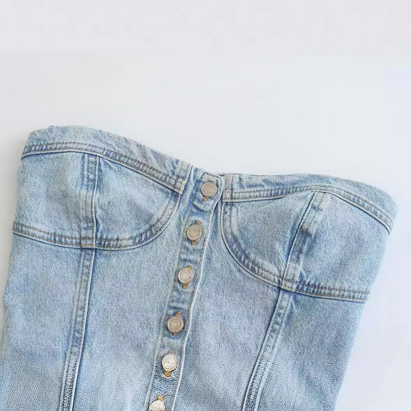 Женская одежда, женский джинсовый облегающий корсет, стильный Топ