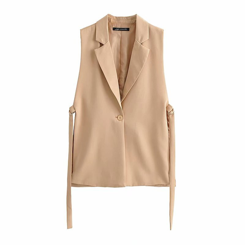 Women Fashion Lace Up Decorative Split Vest Vintage Sleeveless Jacket Waistcoat Female Outerwear Chic Suit Vest Tops Clothing