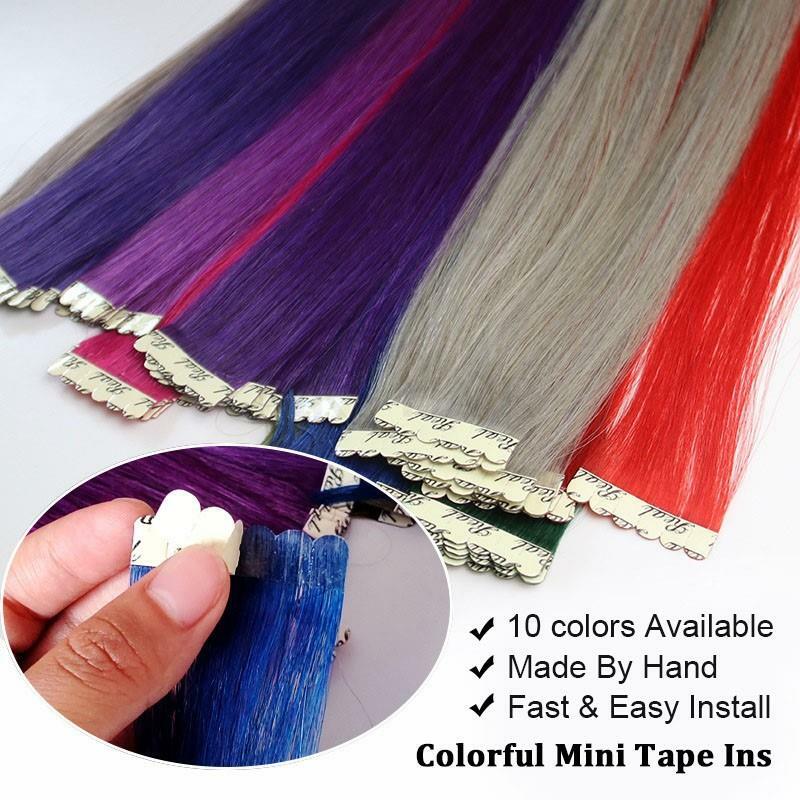 Pita warna-warni Ins menambahkan pita highlight pada ekstensi rambut manusia pita Mini dalam ekstensi merah muda ungu perekat dua sisi 2g/PC