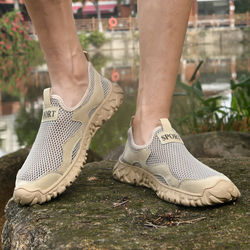 Мужские повседневные туфли золотистого цвета, дышащие лоферы, удобная Уличная обувь для отдыха в стиле ретро, для горы, летняя обувь