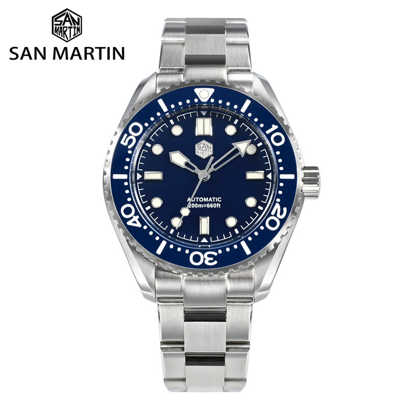 San Martin Heren Horloge 41.5Mm Duiker Emaille Wijzerplaat Top Merk Vintage Classic Luxe Miyota Automatische Mechanische 20 Atm Bgw9 Lichtgevende