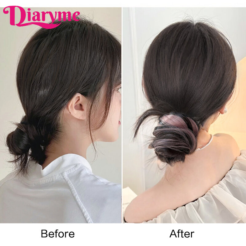 DIY Self-winding Hair Bundle Hair Bun Wig Synthetic Curly Ponytail Hair Bundle Hair Extensions Braid Lazy Fluffy Fake Ponytail