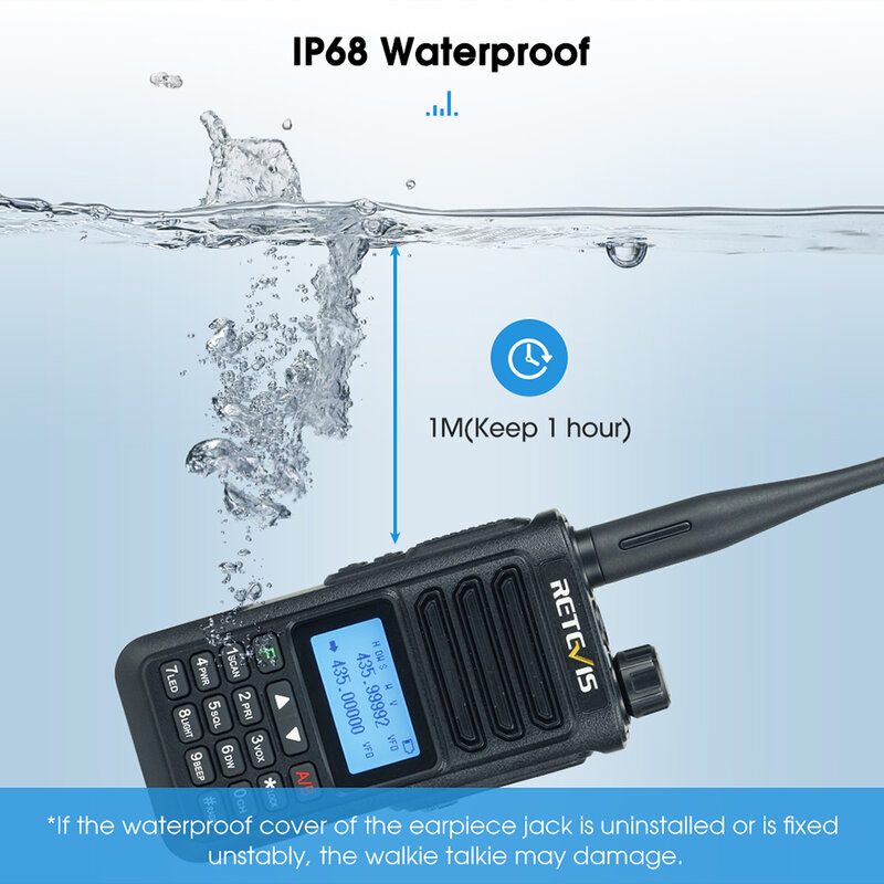 Retevis-walkie-talkie RA89 con carga USB C, Radio bidireccional de largo alcance, resistente al agua IP68, 10W, reducción de ruido inteligente, transceptor ht