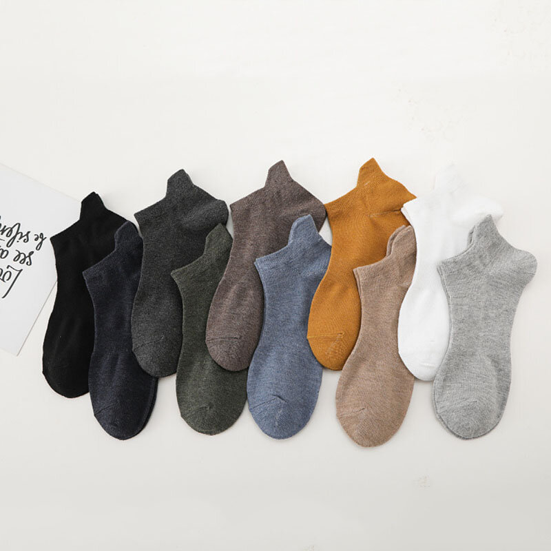 5 Pairs High Quality Spring Summer Pure Cotton Socks Men Trend Solid Color Thin Style Deodorant And Sweat Absorbent Ankle Socks