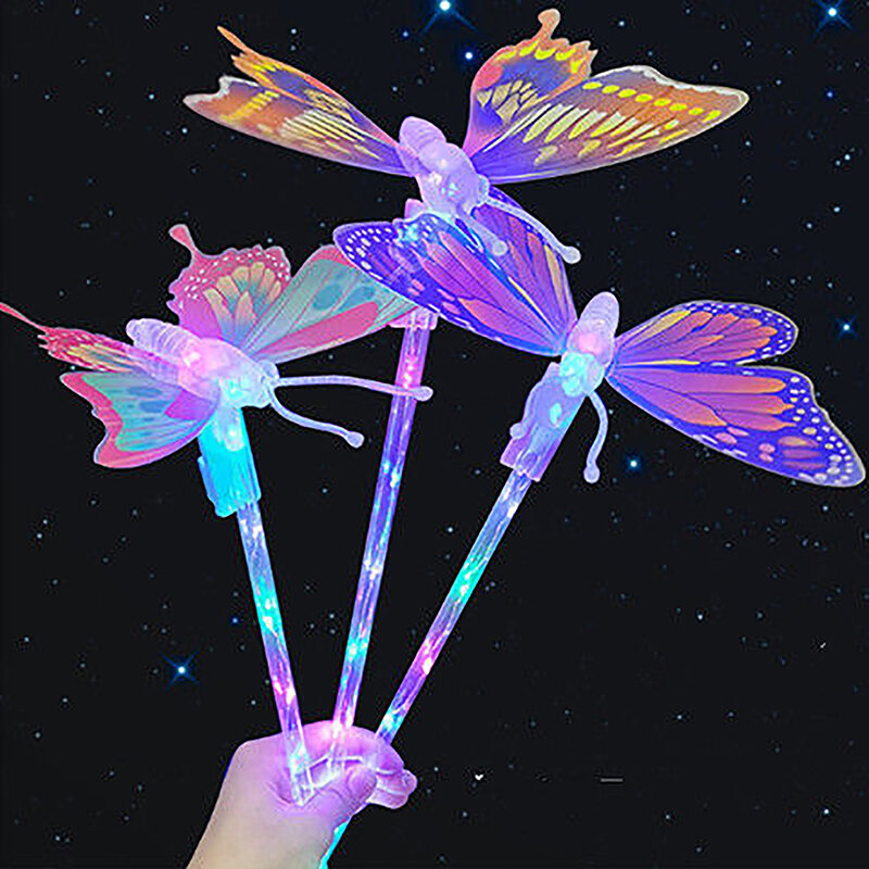 1 buah tongkat bersinar warna-warni anak-anak Bintang Hati berkedip kupu-kupu gadis putri tongkat peri properti pesta Cosplay tongkat mainan menyala