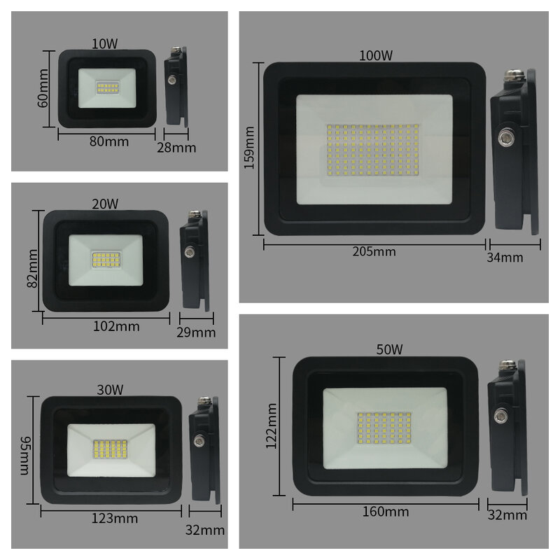 Projecteur LED à Large Faisceau Imperméable Conforme à la Norme IP68, Éclairage d'Extérieur, Idéal pour un Jardin, 10/20/30/50/100W, AC 220V