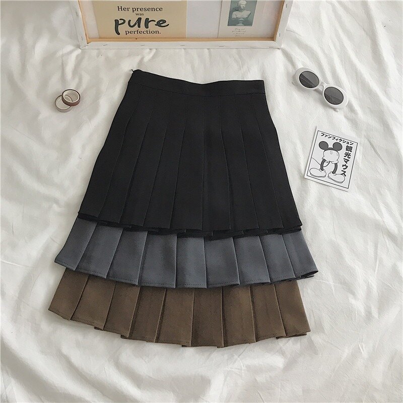 Estilo preppy cintura alta sólida plissado mini saia feminina primavera verão moda coreana bonito a linha saia y2k skort roupas faldas