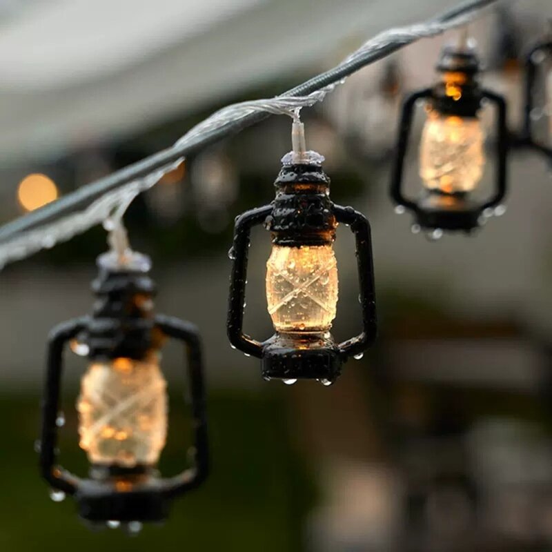 Hanging Ramadan Lantern Retro Kerosene Light String Eid Al Adha Mubarak Decoration Waterproof Led Path Lights Battery version