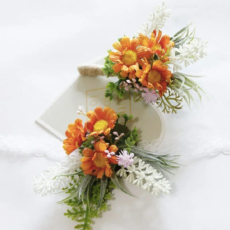 Boutonniere And Wrist Corsag Simulated Daisy Wedding Flower Art Business Celebration Opening Guests Hand Flowers 250