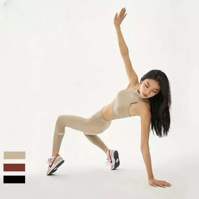 Conjunto esportivo para mulheres, lindo sutiã de costas, amortecedor, colete correndo, treinamento de ioga, AL