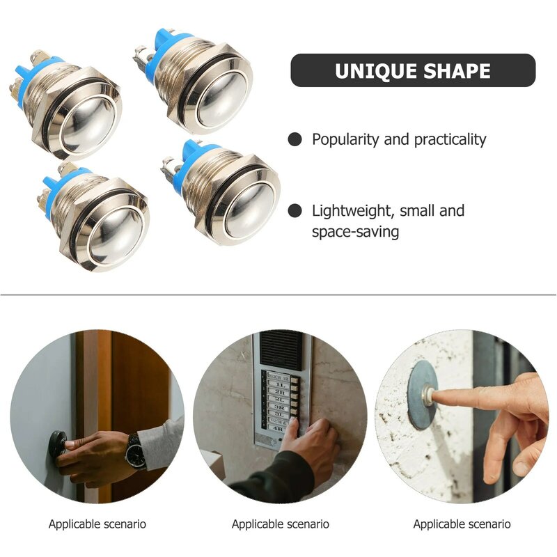 4 Pcs Doorbell Button Ringer Push for Home Wired Sturdy Universal Chime Nickel-plated Copper Easy Install