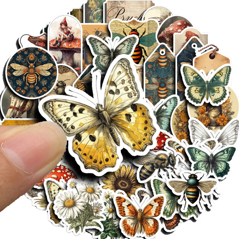 10/30/50 szt. Naklejki na dekoracja kreskówkowa motyla w stylu Vintage z motylem do scrapbookingu na laptopa papeteria Retro naklejka na zabawki
