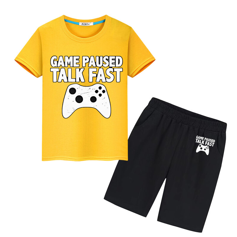 Kaus motif gamepad 100% katun Set Olahraga kaus lucu atasan + celana pendek musim panas hadiah liburan anak laki-laki perempuan