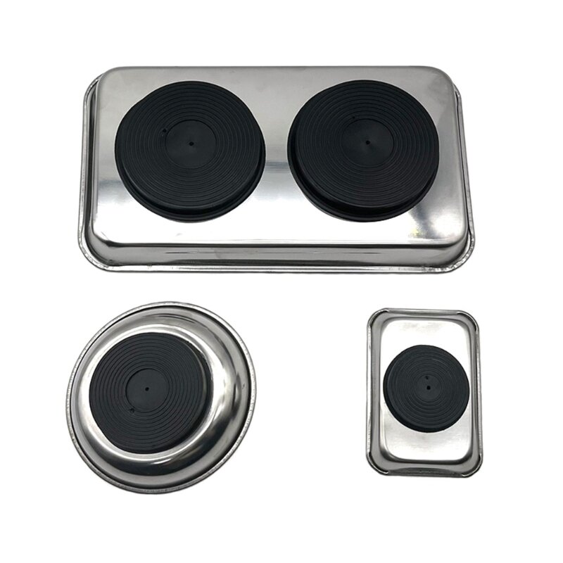 E5BE 3Pcs Multifunction Magnetic Tray Silver Magnet Tray Stainless Steel