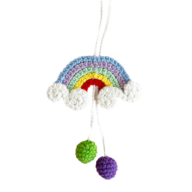 Handmade Crochet Knitted Wool Rainbow Pendant Keychain Bag Car Decoration DIY Internet Red Style