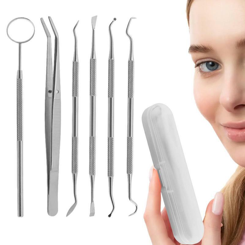 Kit per la pulizia dei denti raschietto per denti in acciaio inossidabile raschietto per targhette 6 pezzi raschietto per tarer in acciaio inossidabile rimozione della placca per i denti