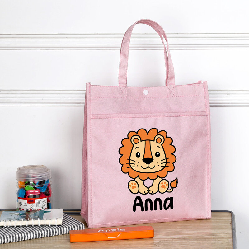 Bolsas de mano de biblioteca personalizadas para niños, bolsa de libros de lectura de nombre, Animal lindo para escuela en casa, regalos de cumpleaños para niños