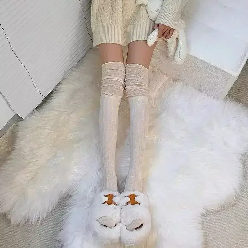 Jednolity kolor zakolanówki pończochy damskie modne Casual na kolanach damskie długie skarpetki termiczne ciepłe bawełniane legginsy z wysoką rurką