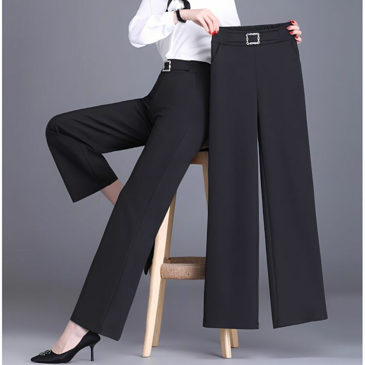 Tuta elasticizzata estiva 2023 pantaloni dritti a gamba larga pantaloni a vita alta pantaloni corti da donna pantaloni drappeggiati da donna da ufficio