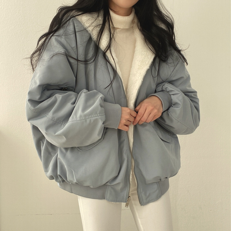 루즈 플러스 플리스 두꺼운 양면 착용 양털 패딩, 여성 코트, 한국 캐주얼 기질, 가을 겨울 패딩