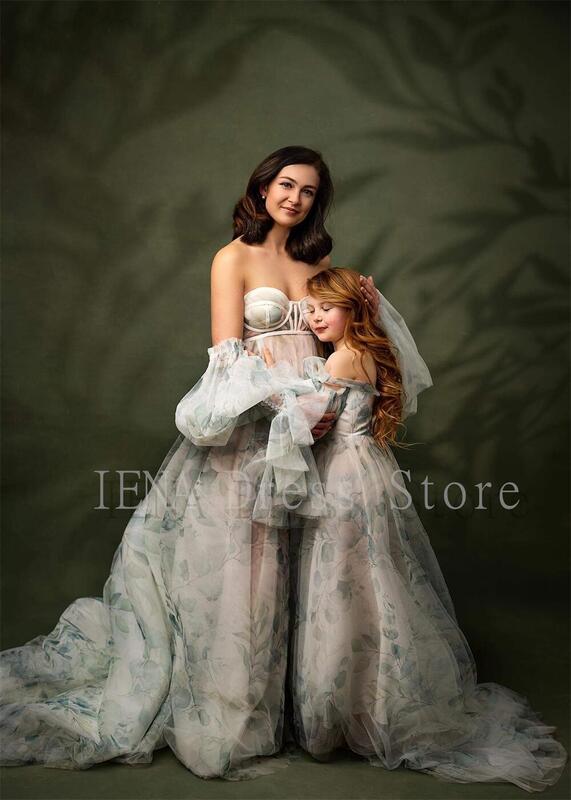Vestidos de maternidad con estampado Floral para fotografía, ropa de embarazo con manga extraíble, para Sesión de fotos, n. ° 14509