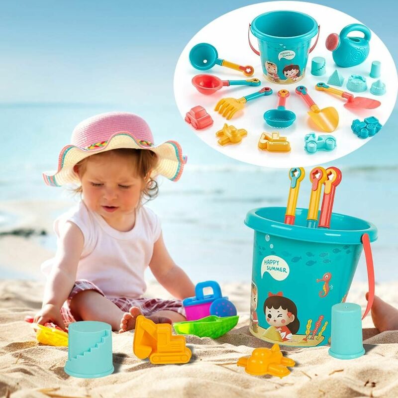 유니섹스 물통 삽 몰드 도구 18 개, 해변 장난감 세트, 파기 모래 키트, 어린이 장난감