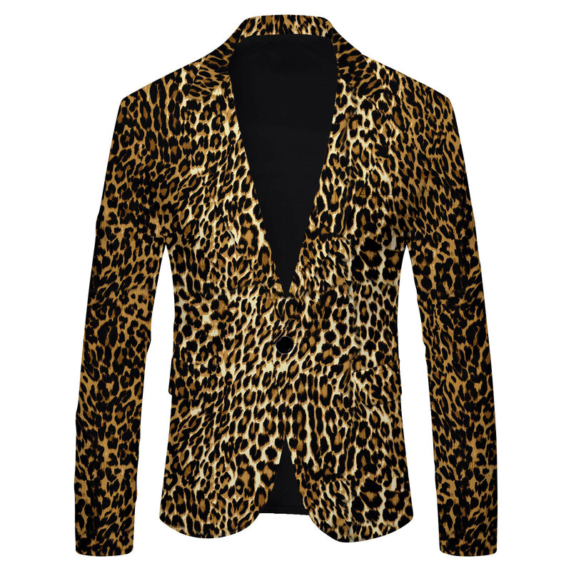 Blazer slim décontracté pour hommes, veste rayée à pois, imprimé léopard, manteau imbibé, bouton en Y, fête sociale