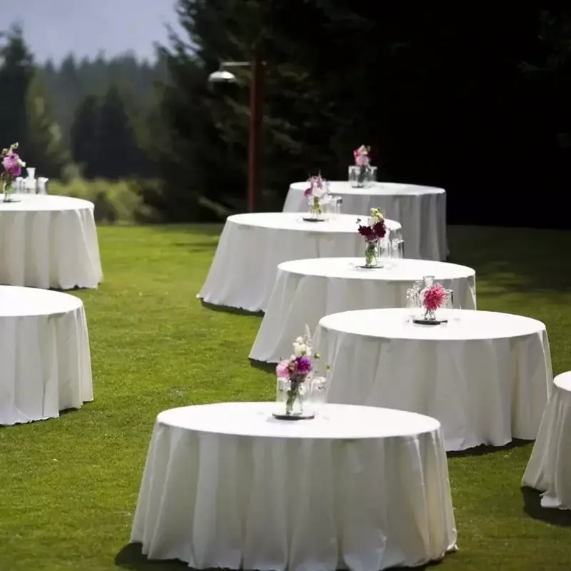 Toalhas de mesa redondas brancas sem tecido de costura, elegante toalha de mesa sólida para o Natal, aniversário, festa de casamento, decoração do hotel