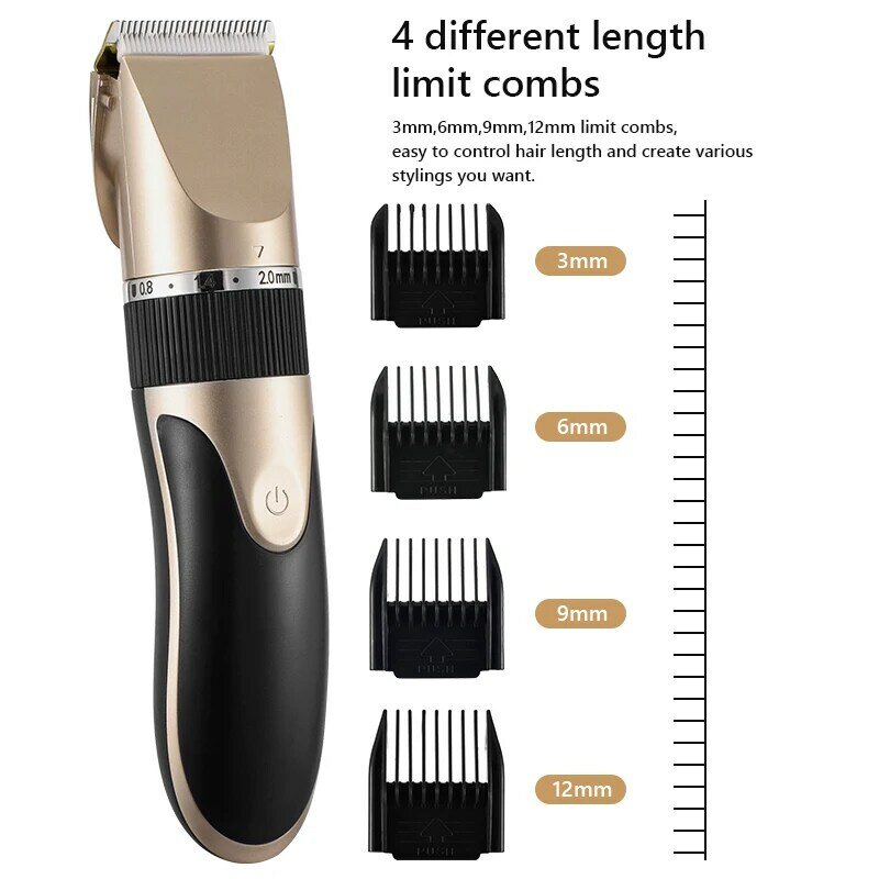 Professional Hair Clipper Men's Barber Beard Trimmer Rechargeable Hair Cutting Machine Ceramic Blade Low Noise Adult Kid Haircut