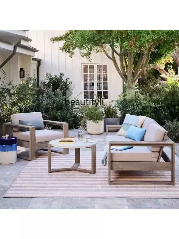 Outdoor Teak Sofa Combination Garden Courtyard Designer Outdoor Hotel Homestay Antiseptic Wood Solid Wood Distressed Sofa