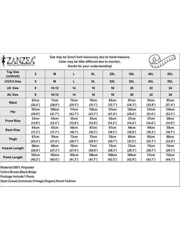 ZANZEA 2024 여성용 우아한 바지, 캐주얼 단색, 하이 웨이스트 팬탈롱, 밴디지, 캐주얼 루즈 롱 팬츠, 여름 패션