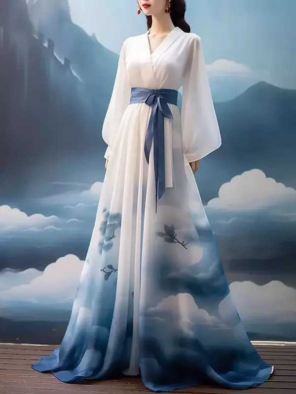 Женское платье в китайском стиле Hanfu, традиционное элегантное платье принцессы с облаками, Восточная сказочная одежда для косплея и сценических танцев