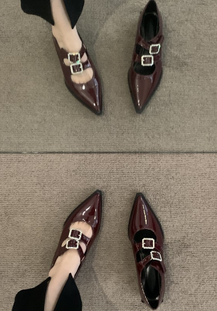 女性のための英国の革の靴,ラインストーンとバックル付きのシングルシューズ,ローヒールシューズ,フランススタイル