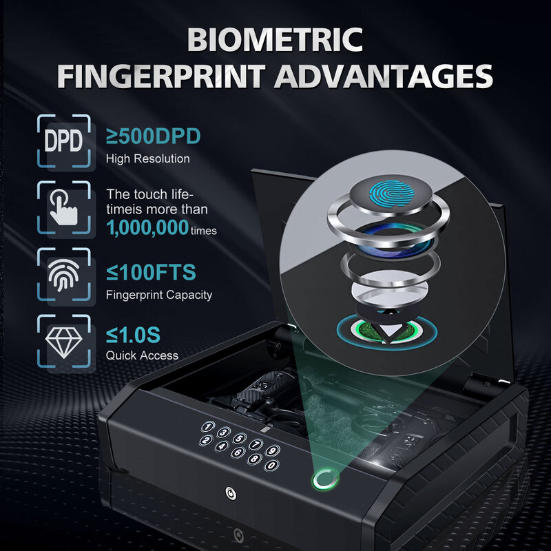 Fingerprint Combinação Cofre, Anti-drop, Pistola de carro, pode colocar alguns itens valiosos, como colares e dinheiro assim por diante