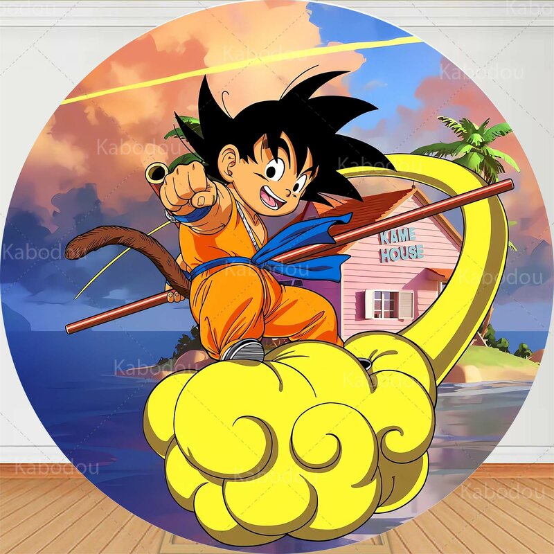 Dragon Ball Round Baby Goku Backdrop Boys Birthday For Party Decoration Baby Shower Photography Background Circle Studio Prop