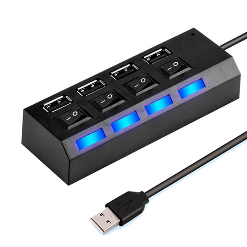 Adaptador de concentrador USB 4/7 de alta velocidad, 2,0 puertos, extensor múltiple con interruptor de lámpara LED para PC y portátil