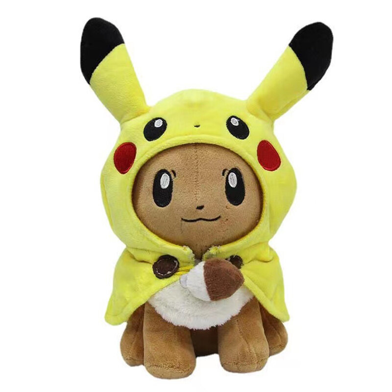 Eevee Pikachu Cosplay Eevee wypchane lalki Pokemon Dressing pluszowy płaszcz Cos Pikachu pluszaki Kawaii zabawki hobby prezent dla dzieci