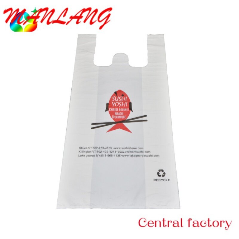 Custom  Customized Logos Print Biodegradable Packaging Plastic Shopping Bag With T-shirt Handle