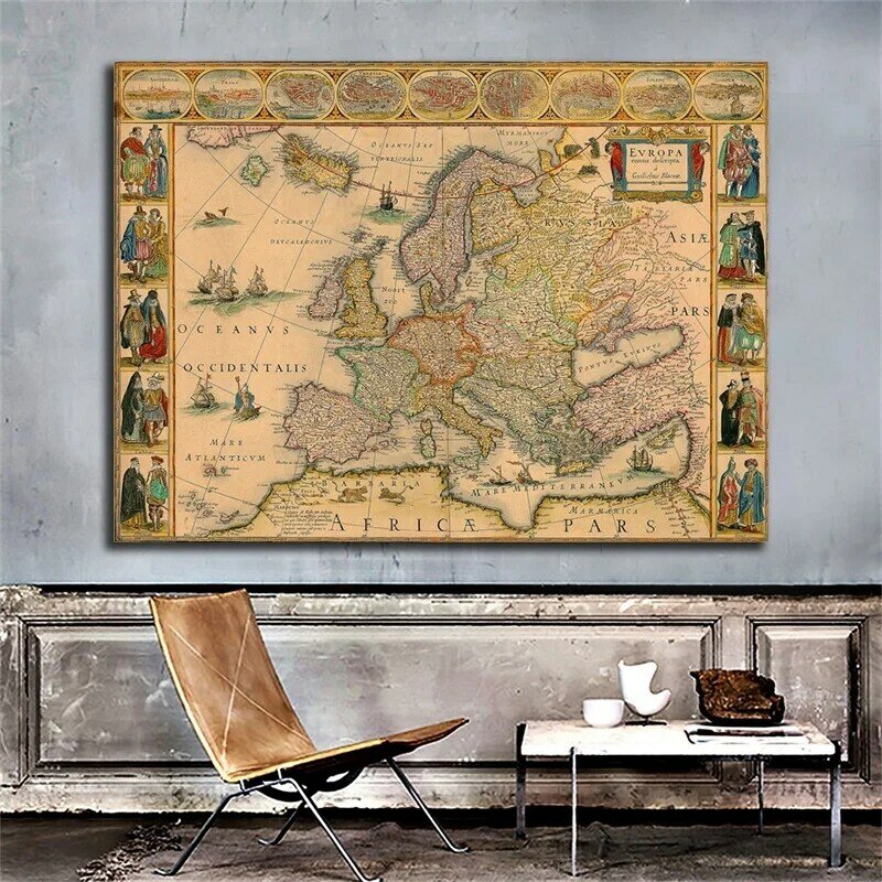 90*60Cm Peta Antik Non-woven Lukisan Kanvas Poster Seni Dinding dan Cetakan Gambar Dekoratif Ruang Tamu Dekorasi Rumah