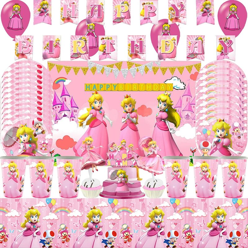 Sacchetti regalo per bomboniere per feste di compleanno Princess Peach sacchetti regalo con manico per sacchetti di caramelle stampati forniture per decorazioni per feste di compleanno a tema cartone animato