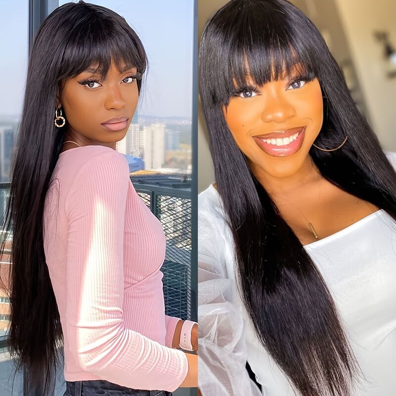 Glueless Wig Human Hair Ready To Wear 3X1 Middle Part Lace Wig 30 Inch  Straight Human Hair Wig With Bangs 100% Human Hair