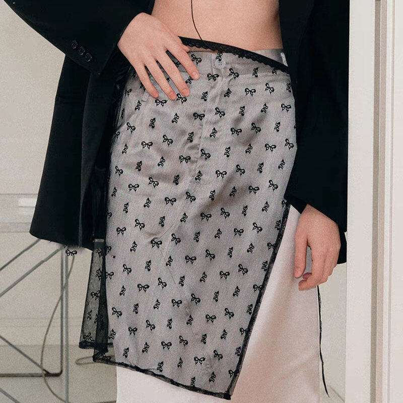 Falda abierta de encaje a la moda, delantal en capas Y2K de longitud media con cordones apilados, novedad de primavera y verano, 2024