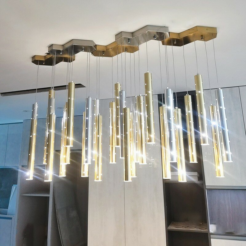Jadalnia oświetlenie LED do pokoju żyrandol nowoczesny skandynawski złoty/srebrny kombinowany żyrandol salon home pasek dekoracyjny oświetlenie