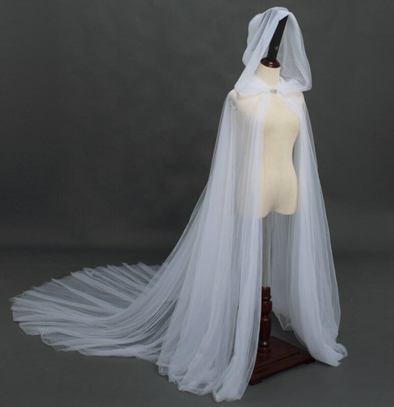 Summer Wedding cape wedding cloak Bride shawl Women Hood 2 layers Tulle Cape Maxi Soft Mesh Cloak coat adult Bridal Wrap