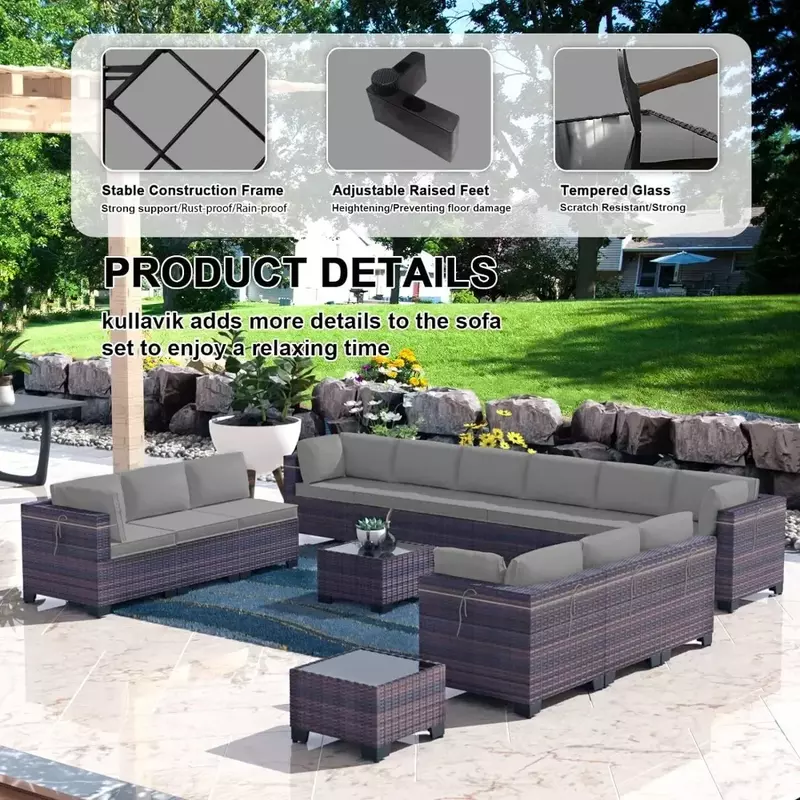 Outdoor Patio Furniture Set 6 Pieces Sectional Rattan Sofa Set Brown PE Rattan Wicker Patio Conversation  1 Tempered Glass Table