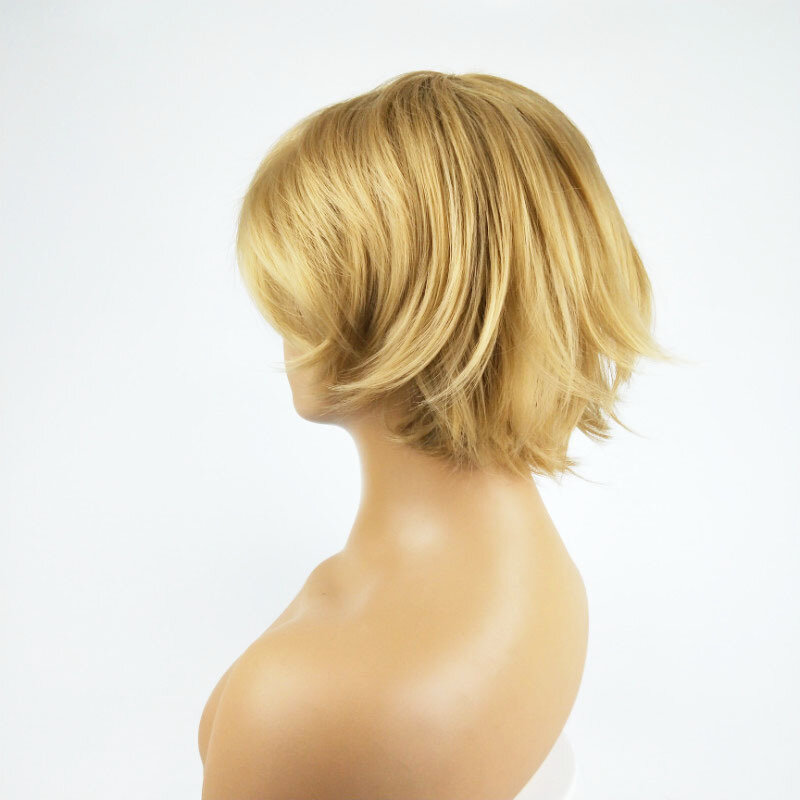NEW Wig Fashion Short Hair Light Blond Hair Side Split Short Straight Hair Chemical Fiber Wig Head Cover Wig for Women Girls