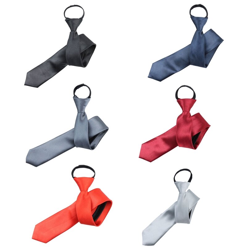 Men's Tie Solid Necktie All-matching Regular Tie 5cm Zipper Tie for Work