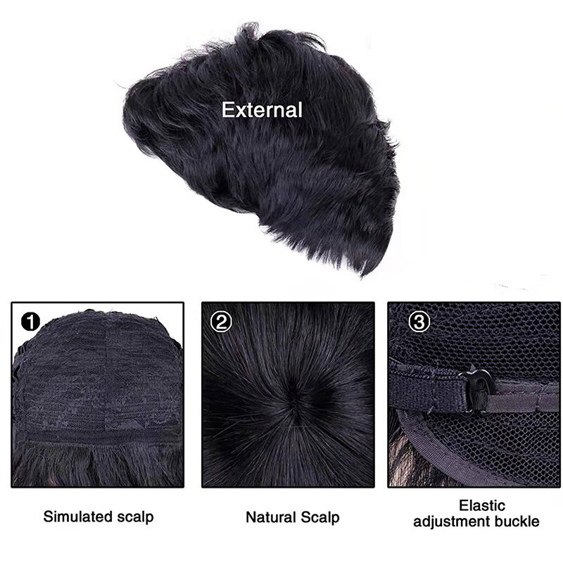 Parrucca corta da uomo sintetica nera per capelli maschili Fleeciness copricapo naturale realistico resistente al calore per la festa quotidiana